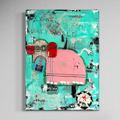 Original: Olifant in dirty world (58 x 78 cm / 22 x 30 in)