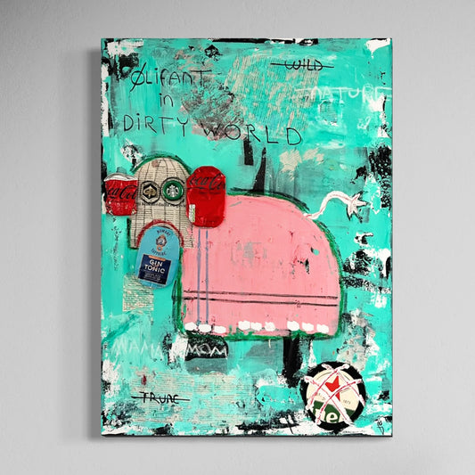 Original: Olifant in dirty world (58 x 78 cm / 22 x 30 in)