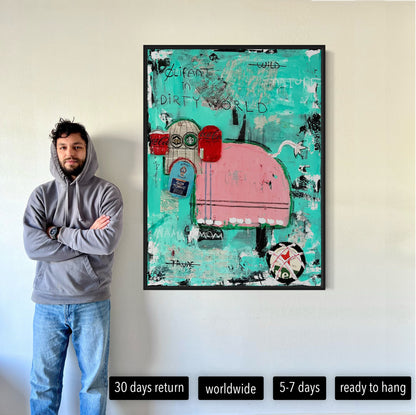 Canvas print: Olifant in dirty world